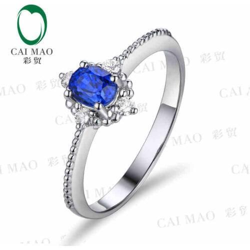 CaiMao 18KT/750 White Gold 0.42 ct Natural Sapphire y & 0.10 ct Full Cut Diamond Engagement Gemstone Ring Jewelry