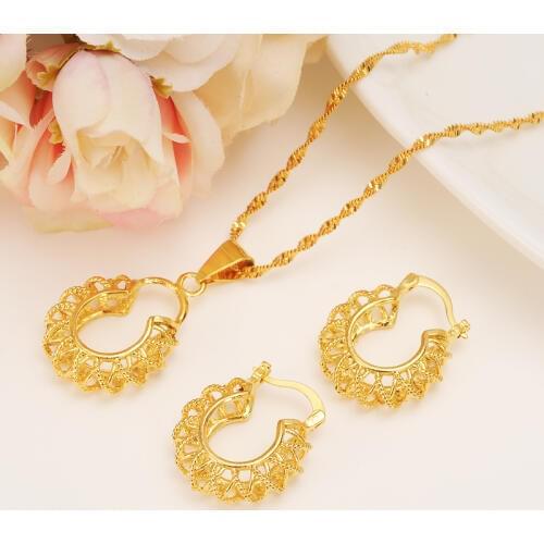 Ethiopian set Jewelry bag Pendant Necklace Earring Gold Color African Bridal Wedding Jewellery Arab mother girlsgift DIY charms