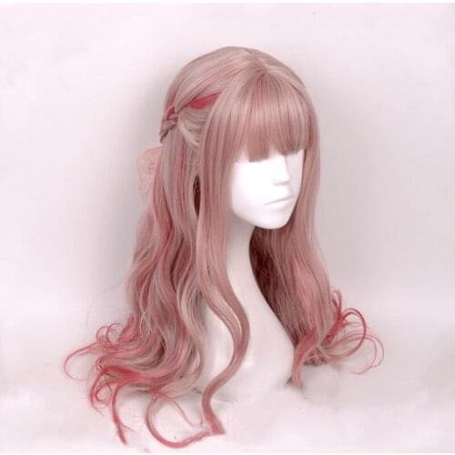 Lolita Cosplay Wig Pink Sweet Body Wave Curly Harajuku Synthetic Hair for Adult Girls Cute Concert Event Hair