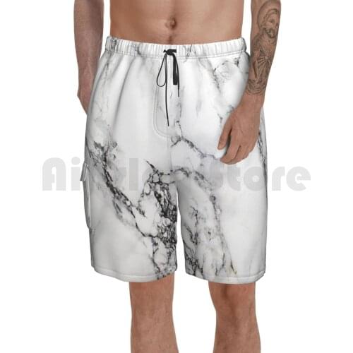 Marble Beach Shorts Men Beach Pants Swimwear Marble Black White Background Pattern Phone Case Trendy Trendy Popular