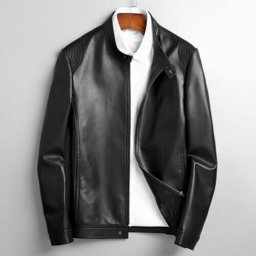 2020 Promote Casual Formal Men Short Genuine Leather Jackets Spring Autumn Mandarin Collar Top Quality Leather Genuine Coat