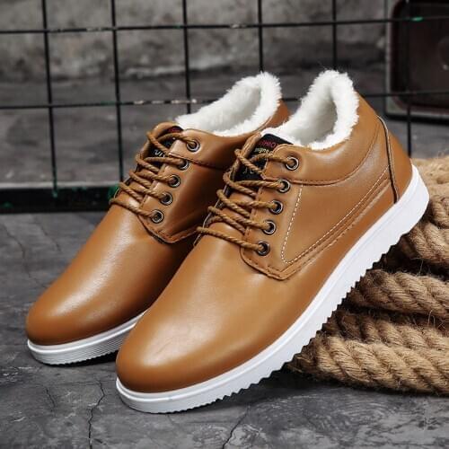 Men Winter Warm Boots Casual Shoes Men Fashion Plush Snow Boots Ankle Boots Fur Leather Footwear 2020