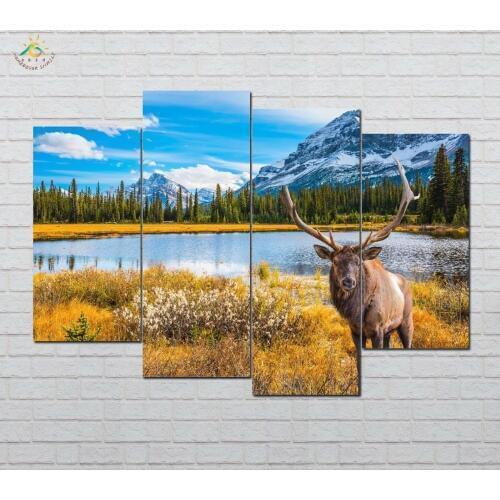 Elk Nature Animal Wall Art HD Prints Canvas Art Painting Modular Picture And Vintag Poster Canvas Painting Home Decor 4 PIECES