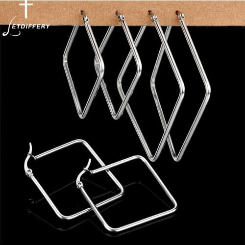 Letdiffery New Fashion Geometric Earring Stainless Steel for Women Girls Punk Square Hoop Earrings Jewelry Party Birthday Gifts