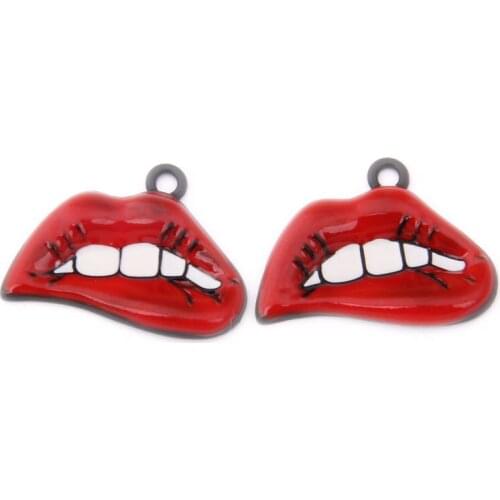 New Arrival 50pcs 21*28MM Human Women Sexy Lips Mouth Shape Enamel Alloy Charms DIy Jewelry Findings Ornament Oil Drop Pendants