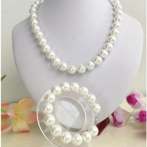 WholesaleFashion Elegant 12mm White Sea Shell Pearl Necklace Bracelet Jewelry set