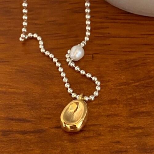 Origin Summer french vintage asymmetric Oval Bean pendant necklace for women girls gold color beaded Imitation Pearl jewelry