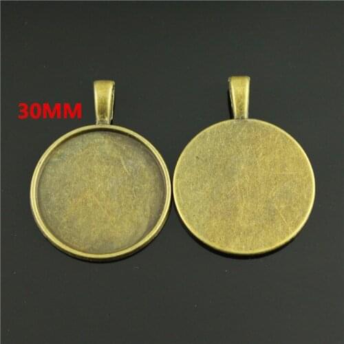 20pcs Antique Silver/Antique Bronze Base Setting Tray Bezel Pendant Charm,fit 30mm Round Cabochon/Picture/Cameo,Big Bail