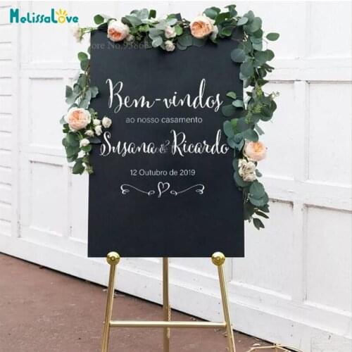 Portuguese Wedding Welcome Sticker Bem-vindos ao nosso casamento Customized Name Date Reception Sign Vinyl Stickers BA275