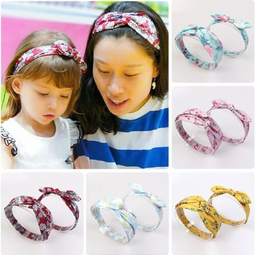 Mommy and Baby Headband Mother Daughter Headbands Set Girl Printing Floral Tie Knot Hairband Rabbit Ear Cotton Hair Accessories