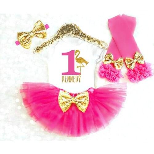 Custom NAME AGE Flamingo Birthday Newborn infant bodysuit Cake Smash tutu romper leggings Outfit Sets baby shower party favors