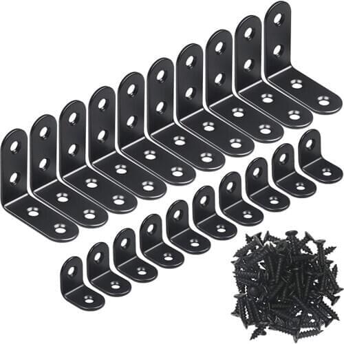 Promotion! 20 pcs Black L Brackets 90 Degree Angle Stainless Steel Joint Bracket Fastener for Wood Chair Bookshelf Board Window