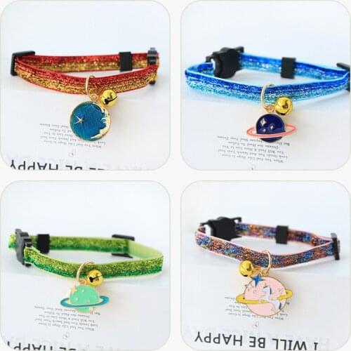 Various Planet Pendant Cat Fashion Necklace Pet Star Collar Safety Buckle Dog Bell Neck Circumference Decor Ornaments Accessorie