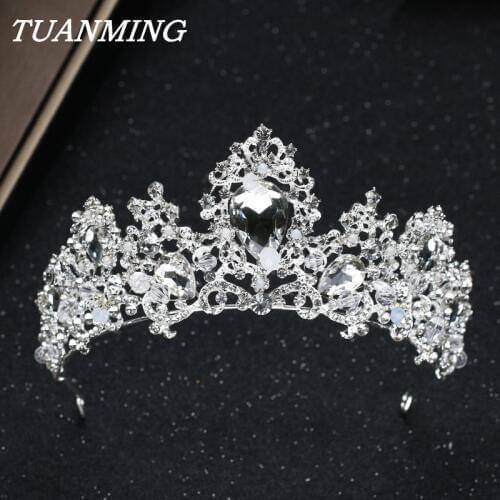 Crystal Crown Bridal Hair Accessory Clear Crystal Rhinestones Women Handmade Hairwear Brides Diadem Pageant Party Crowns tiara