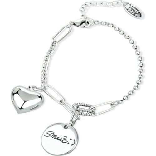925 Sterling Silver Tassel Heart Round Bead Charm Bracelet &Bangle For Women Girls Jewelry sl037