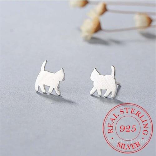 925 Sterling Silver Cut Cat Earring for Women Wedding Jewelry Simple Design Stud Earring Pendientes Bijoux