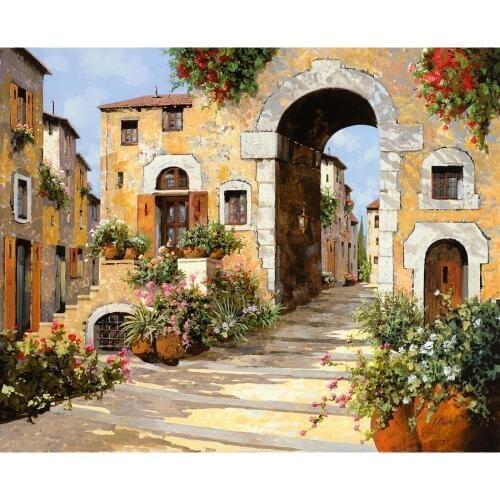 Mediterranean canvas oil painting landscape pictures Entry Al Borgo art for home wall decoration