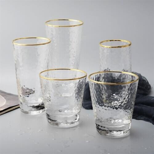 Gold Inlay Edge Glass Drinkware Tea Set Coffee Milk Tea Cup Whiskey Stemless Wine Gift Drinkware