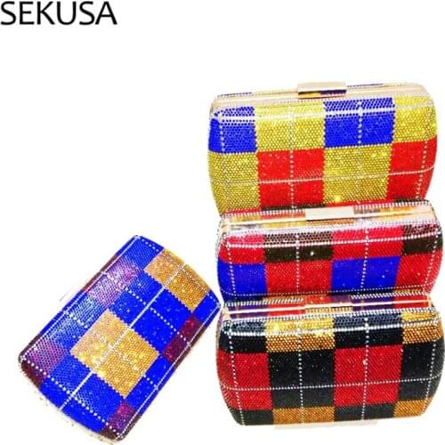 Rhinestones Women Evening Bags Colorful Metal Luxury Clutch Purse Diamonds Party Wedding Handbags Holder