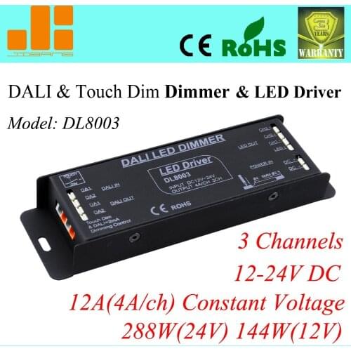 Free Shipping DALI LED driver, 3 Channels/12A/288W, PWM dali driver, Constant Voltage, W/ 220V Switch Control, DL8003