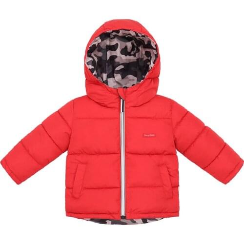 Thick Childrens Down Padded Jacket with Two Sides Solid Color Camouflage Coat Winter Padded Jacket for Boys and Girls