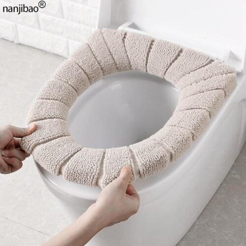 Universal Comfortable Toilet Seat Cover Warm Velvet Reusable Toilet Mat Closestool Seat Cover Lift Handle Bathroom Accessories
