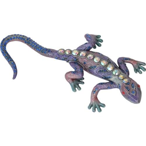 Lizard bejeweled jewelry crystal trinket box pewter figurines miniature metal sculpture tabletop decoration jewelry organizer