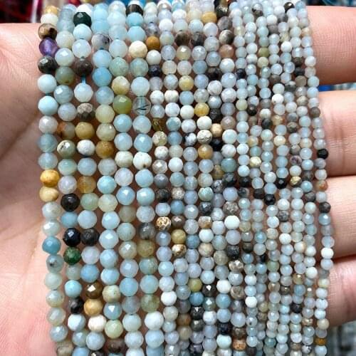 YWROLE 100% Natural Amazonite Faceted Round Stone Beads For Jewelry Making DIY Bracelet Necklace Earrings 2MM 3MM 4MM