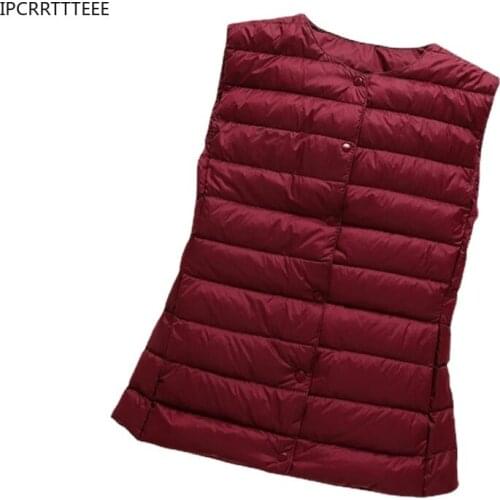 2021 Women Ultra Light White Duck Down Women Vest Sleeveless Vest Autumn Winter Warm Plus Size Down Jacket Female