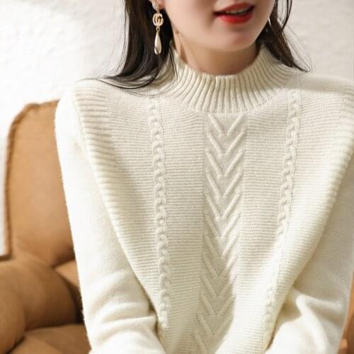 Women Sweaters 100% Pure Australian Wool Knitting Pullovers 2021 Long Sleeve New Arrival Turtleneck Knitwears Free Shipping