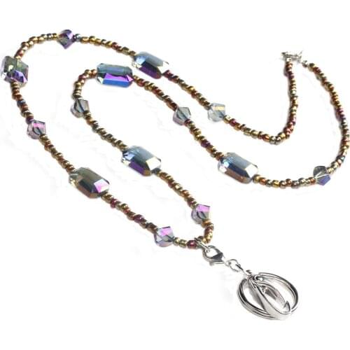 Purple Beads Womens Lanyard Neck ID Card Holder Neck Chain for Women Necklace Key Holder Lanyards Nurse Accessories Student