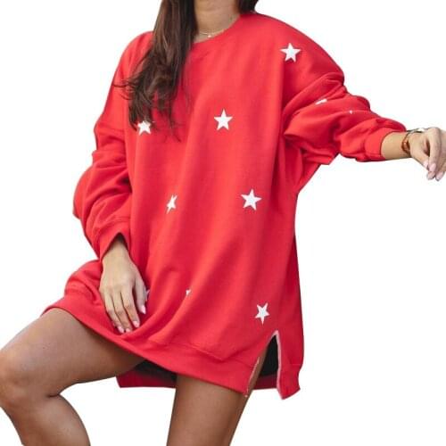 Autumn And Winter WomenS Loose Size Round Neck Long Sleeve Star Printed Sweater Casual Style Thicken Sweatshirt Hoodie Tops