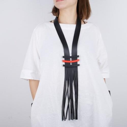 YD&YDBZ Wide Leather Rope Statement Necklace Women Luxurious Red Flat Rubber Stripe Long Necklaces Current Street wear Jewelry