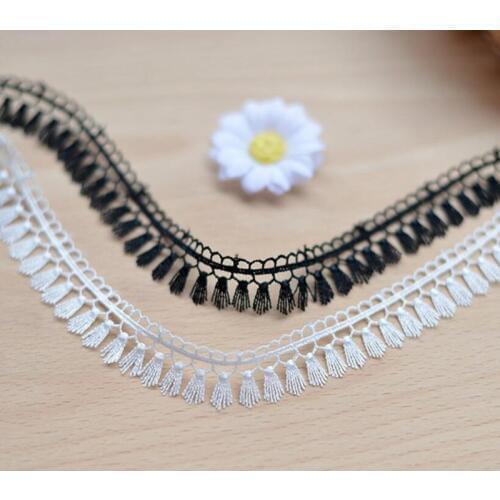 10meters/lot black white Fringed lace trim water soluble embroidery lace DIY clothing accessories 1.9cm width pompom trim