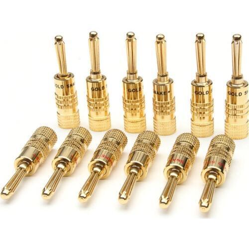 12PCS 4mm Copper Banana Plug Gold Plated Head Audio Speaker Adapters Screw Male Plugs For Audio Speaker