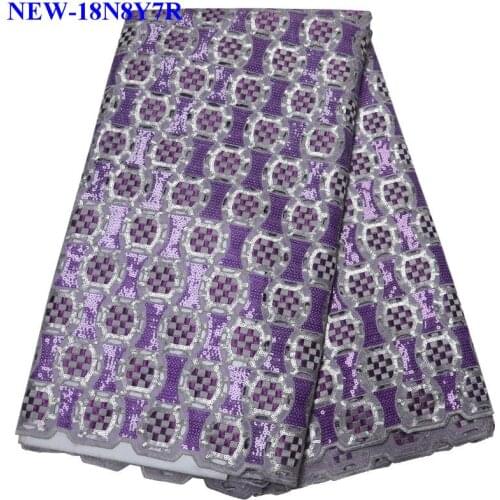 2018 French Purple Organza Lace Fabrics High Quality Sequins African Laces Fabric Wedding African French Tulle Lace Fabric SS003