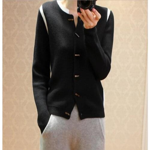 2020 winter goat cashmere female fashion brand boutique short cardigan sweater horn buckle stitching color knit sweater wj1325