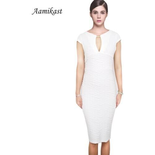 2020 New Fashion Elegant O-neck Short Sleeve Key White Pencil Party Evening Bodycon Women Summer Dresses