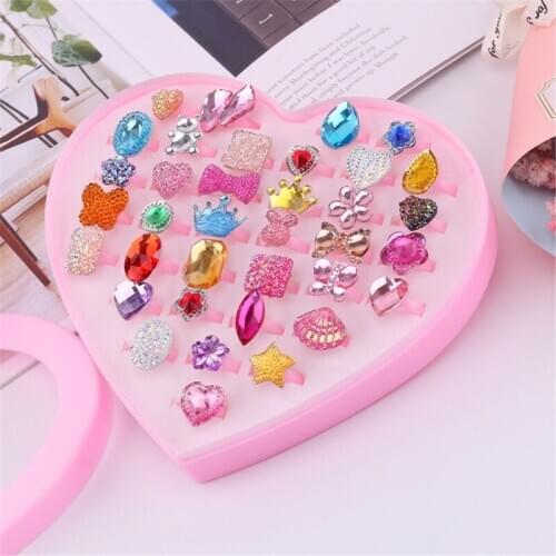 36pcs Shiny Adjustable Diamond Rings With Box Fixed Style For Girls Perfect Gift