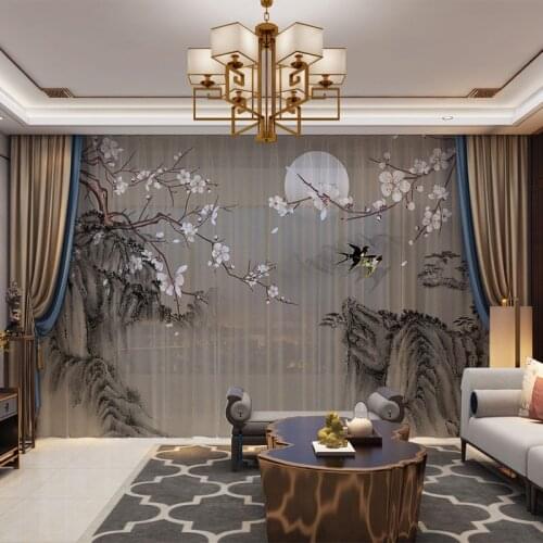 Moon Floral Birds 3D Customized Photo Curtains Natural Drape Panel Sheer Tulle Curtains For Living Room Door Kitchen Bedroom