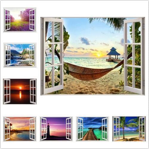 Diamond Embroidery 5D Diy Diamond Painting Outside window scene Icon Cross Stitch Round Diamond Needlework Crafts WG807