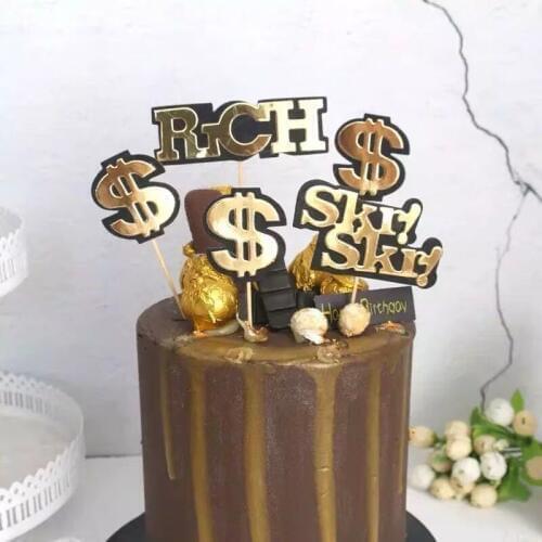 US Dollar Cake Toppers Birthday Cake Picks Rich People Party Cake Decoration for Rapper Hip Hop Party Decor