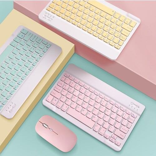 Spanish Korean Wireless Bluetooth Keyboard And Wireless Mouse For Samsung tablet For iPad Phone Mini Pink Keyboard For Xiaomi