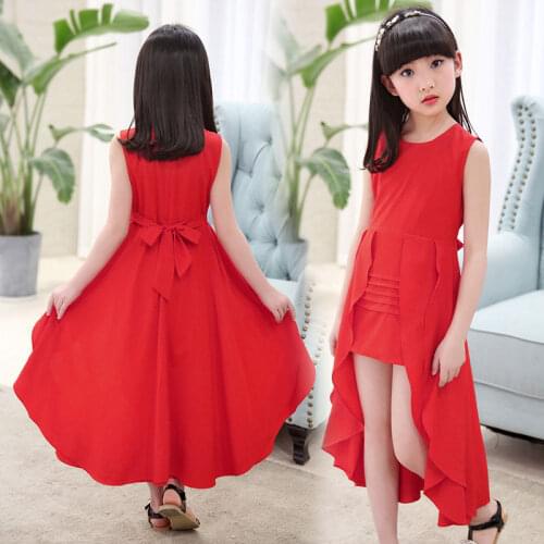 Big Girls Chiffon Dress 2021 Summer Sleeveless Irregular Elegant Princess Party Dresses 5 6 7 8 9 10 11 12 Years Kids Clothing