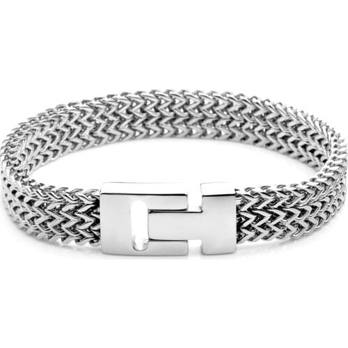 Magnetic Clasp Stainless Steel Bracelets 11.5MM Width Three Curb Chain Leisure Fashion And Simple Bangles For Men