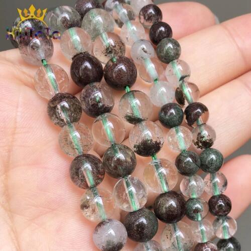 Natural Stone Beads Green Ghost Quartz Round Loose Beads For Jewelry Making DIY Bracelet Ear Studs Accessories 7.5'' 4/6/8/10mm