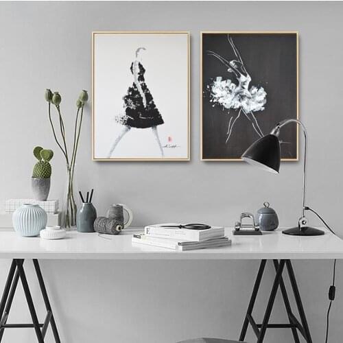 Black And White Abstract Art Poster Elegant Ballerina Girl Modern Home Decoration Canvas Painting Wall Picture For Living Room