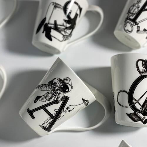 Ins Style Black and White Bone Porcelain Ceramic Mugs Coffee Cups