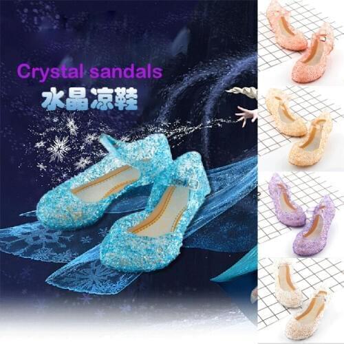 Girls Kids Summer Crystal Sandals Frozen Princess Jelly High-Heeled Shoes Party Dress Decor