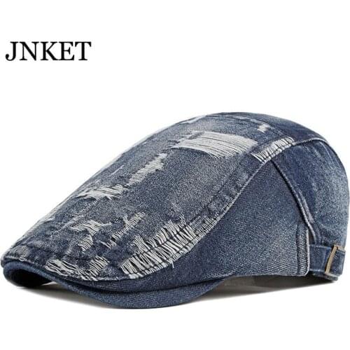 JNKET New Fashion Unisex Beret Hat Washed Peaked Cap Flat Caps Outdoor Travel Sunhat Denim Cap Duckbill Cap Adjustable Size